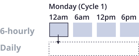 The first 6-hourly backup is a daily backup.