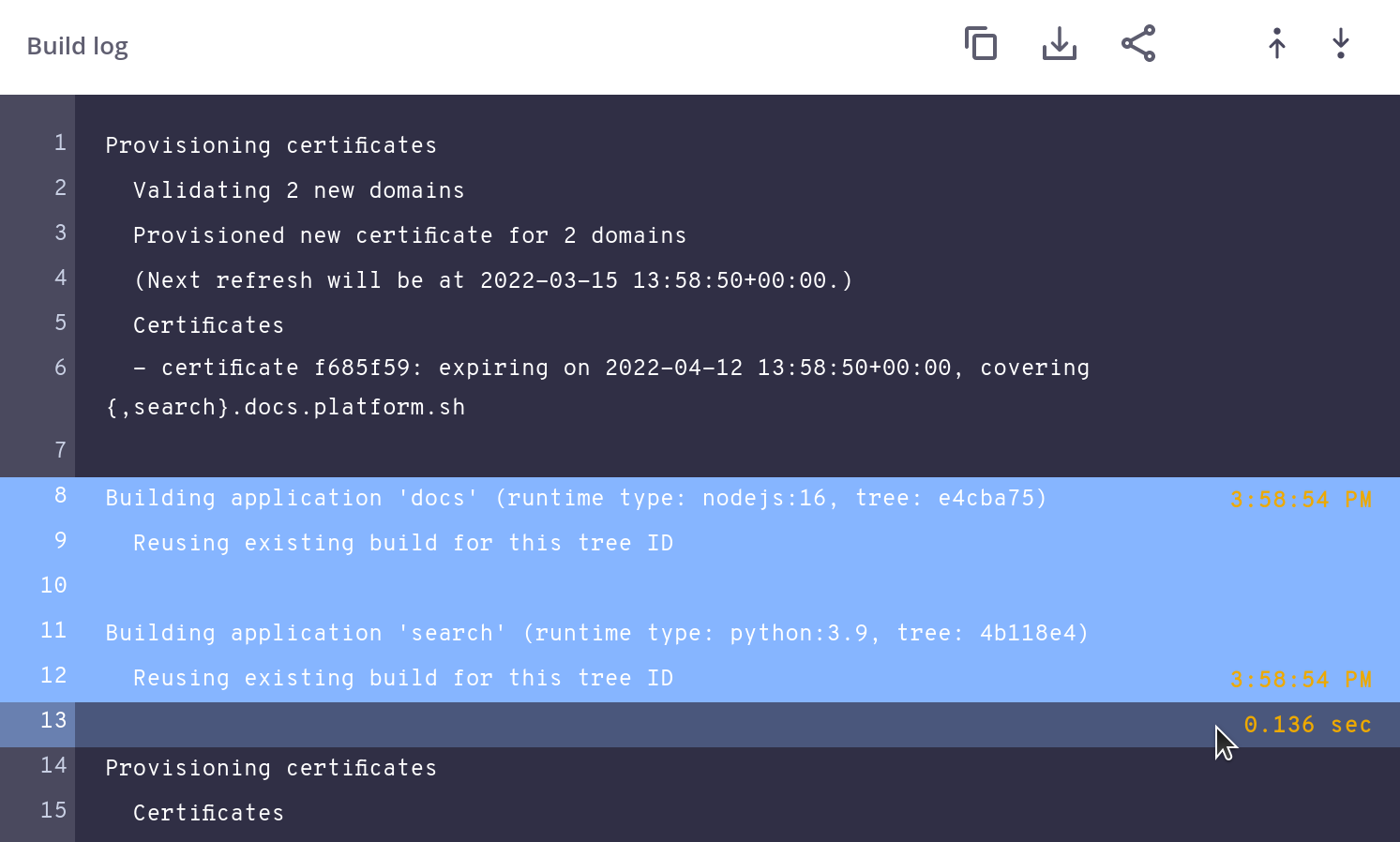 An activity log with multiple lines selected showing the duration of part of the activity