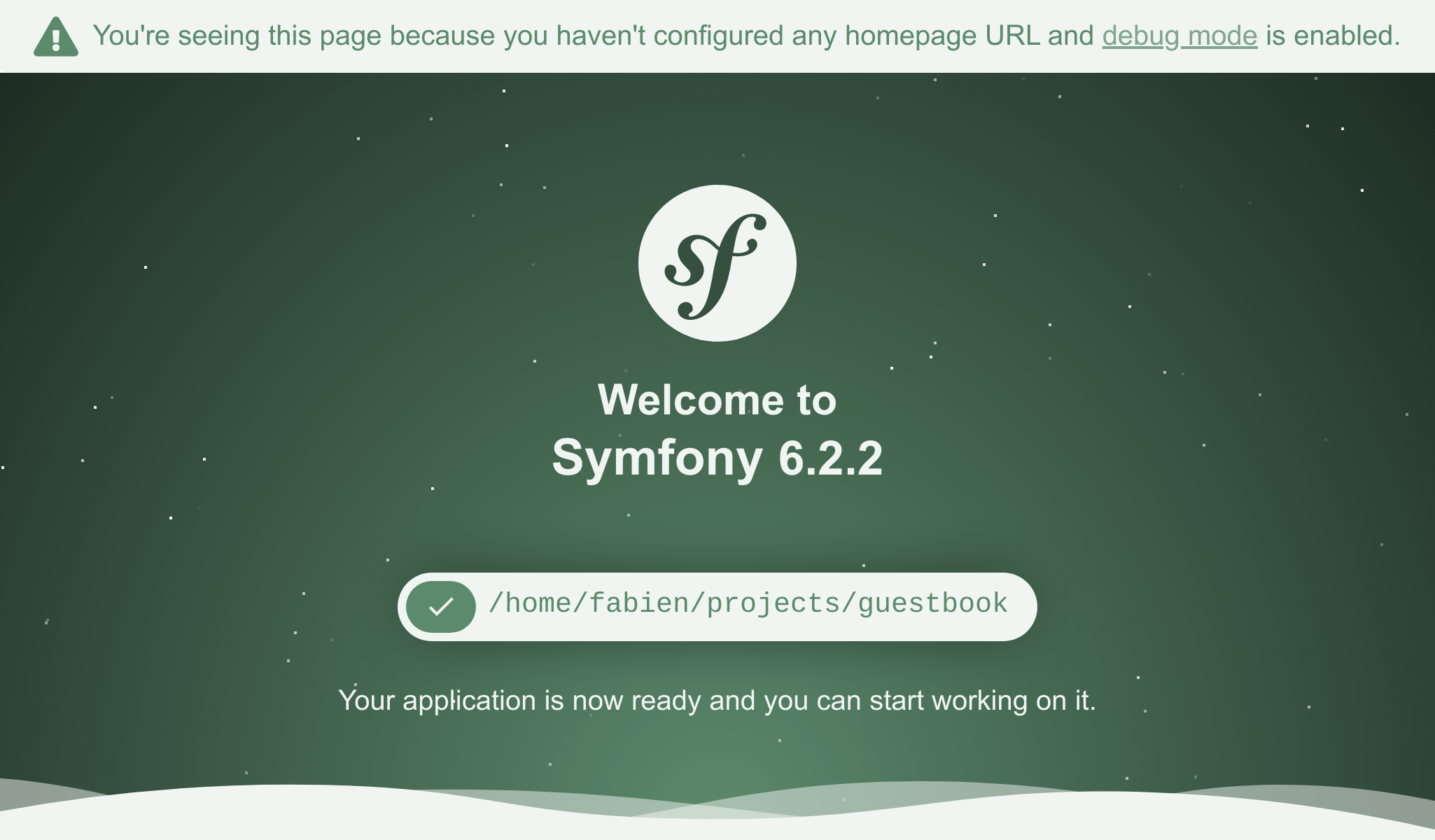 The default Symfony welcome page in development mode