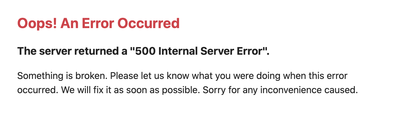 A 500 error page in production mode